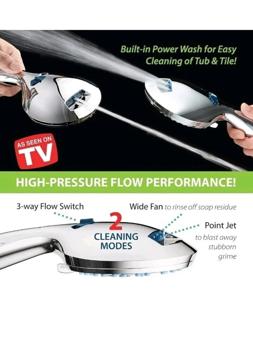AquaCare Luxury Handheld Shower Head 8-Mode Power Wash